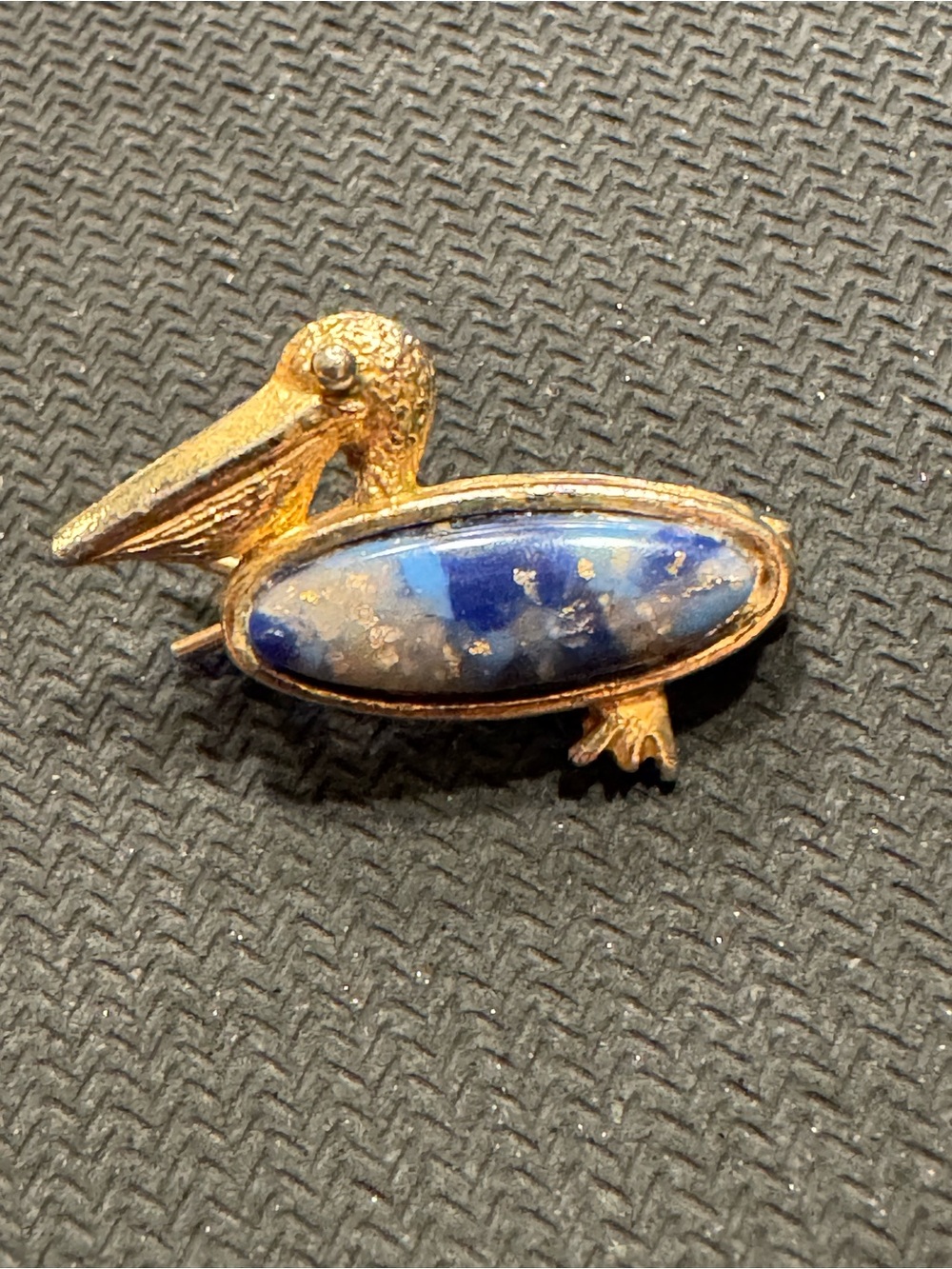 Gold Tone Pelican Bird Brooch with Blue Stone Accent